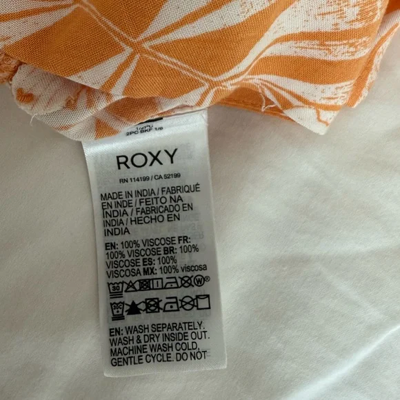 New Roxy Tropical Floral Wide-Leg Pants in Orange and White - Picture 4 of 5